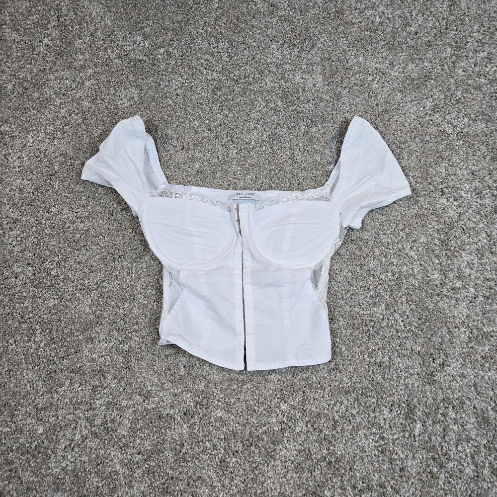 Tic Toc Corset Crop Top Womens Size Small White Stretch Hook And Eye